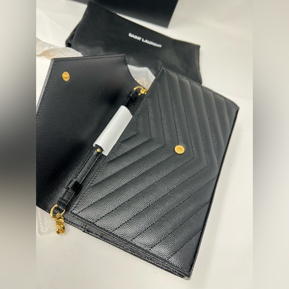 Saint Laurent Monogram Envelope Chain Matelasse Black Leather Cross Body Bag - Picture 7 of 11